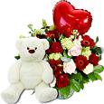 Valentine's Day flowers and roses - I love you gift with a white hug