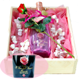 Valentine gift  - A delicious prosecco with 2 glasses, candy hearts and red rose
