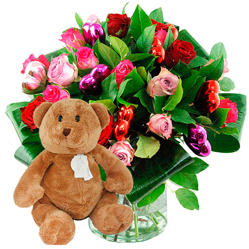 Valentijn Boeket Mix Rozen Bruine Beer huismerk kopen in de aanbieding